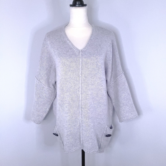 Soft Surroundings Tunic Knit Sweater XS Light Gray Dolman Sleeve V Neck Pockets - Picture 1 of 10